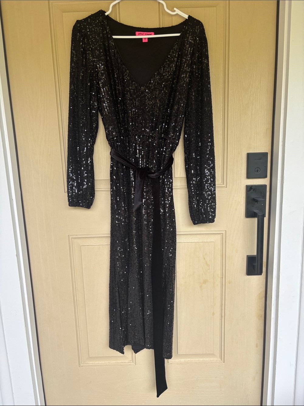 Betsey Johnson Long Sleeve Sequin Wrap Midi Dress